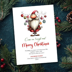 Classic Quirky Santa Red Green Christmas Greeting Holiday Card