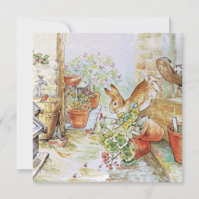 Classic Rabbit among the plant pots Card (Front)