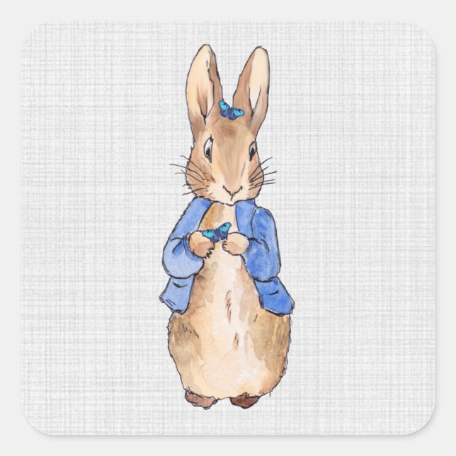 Classic Rabbit Butterflies grey linen Square Sticker (Front)