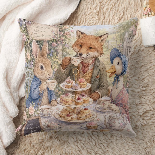 Classic Rabbit Duck Fox Afternoon Tea Time Cushion (Blanket)