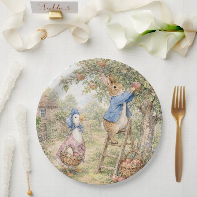 Classic Rabbit Duck picking apples Paper Plate (Wedding)
