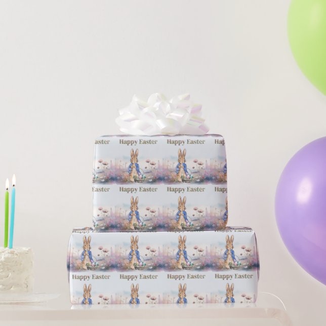 Classic Rabbit Easter basket Happy Easter Wrapping Paper (Party Gifts)