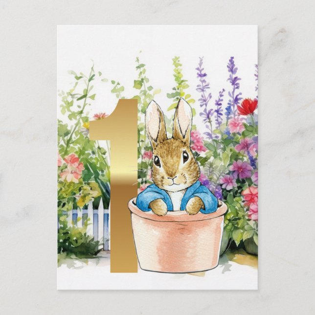Classic Rabbit First birthday Postcard (Front)
