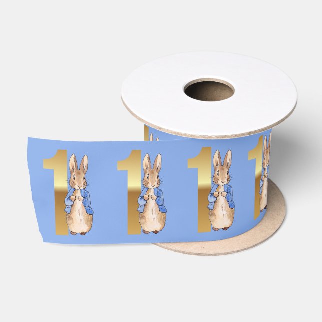 Classic rabbit first birthday  satin ribbon (Spool)