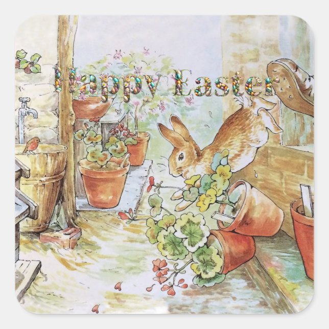 Classic rabbit Happy Easter Square Sticker (Front)