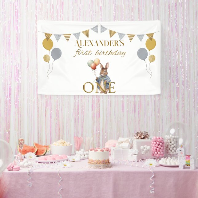 Classic rabbit in blue jacket banner (Party)