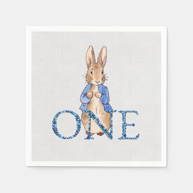 Classic Rabbit in blue jacket First Birthday Napkin (Front)