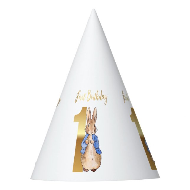 Classic Rabbit in blue jacket First birthday Party Hat (Front)