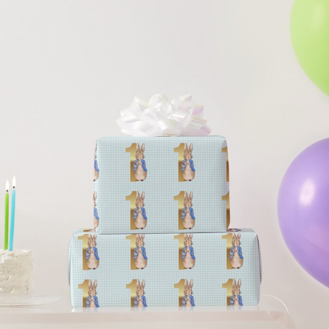 Classic Rabbit in blue jacket First Birthday Wrapping Paper (Party Gifts)