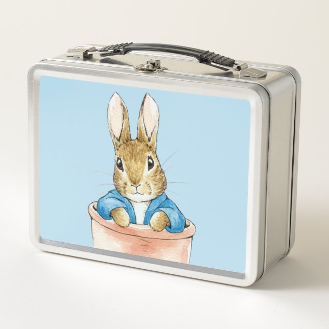 Classic rabbit in blue jacket metal lunch box (Front)
