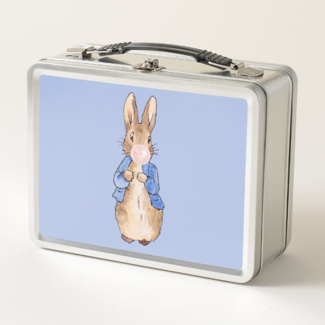 Classic rabbit in blue jacket metal lunch box (Front)