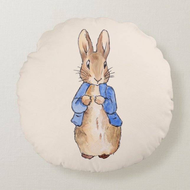 Classic rabbit in blue jacket round cushion (Front)