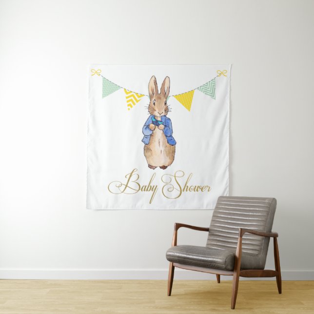 Classic rabbit in blue jacket tapestry (In Situ)