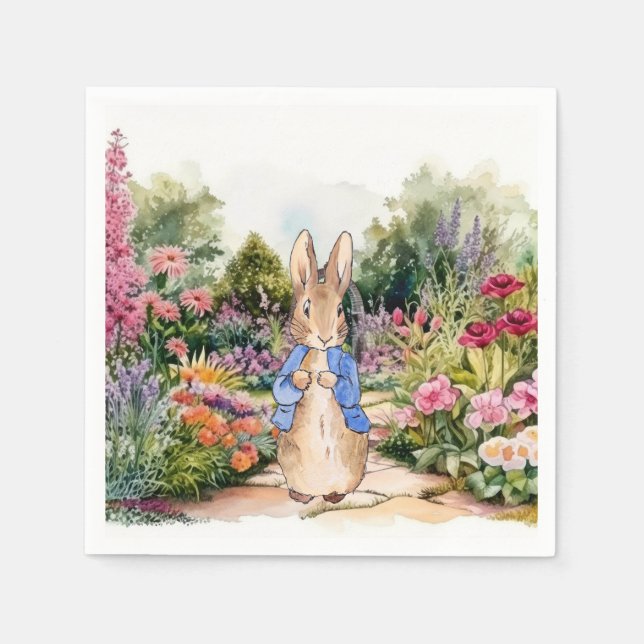 Classic Rabbit in his garden Napkin (Front)