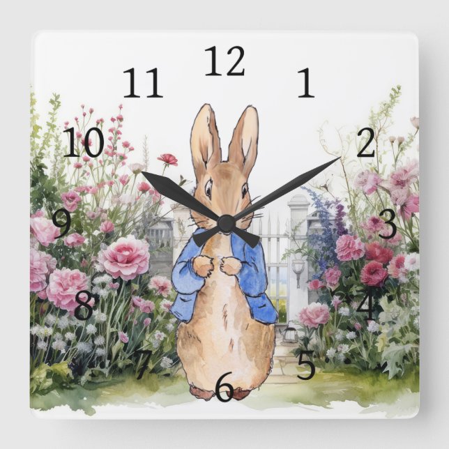 Classic Rabbit in his garden Square Wall Clock (Front)
