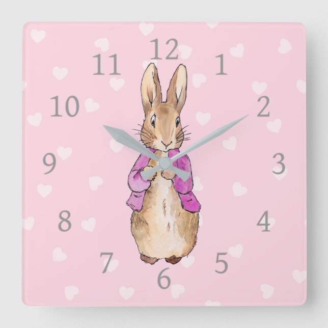 Classic Rabbit Pink Jacket Square Wall Clock (Front)
