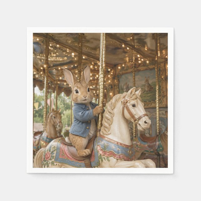 Classic Rabbit riding the carousel Napkin (Front)