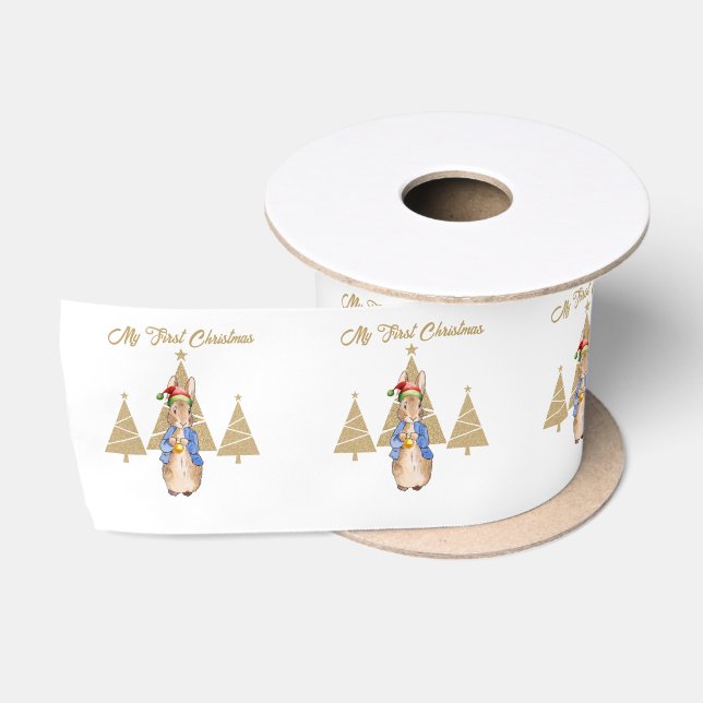 Classic rabbit Santa Hat First Christmas tree  Satin Ribbon (Spool)