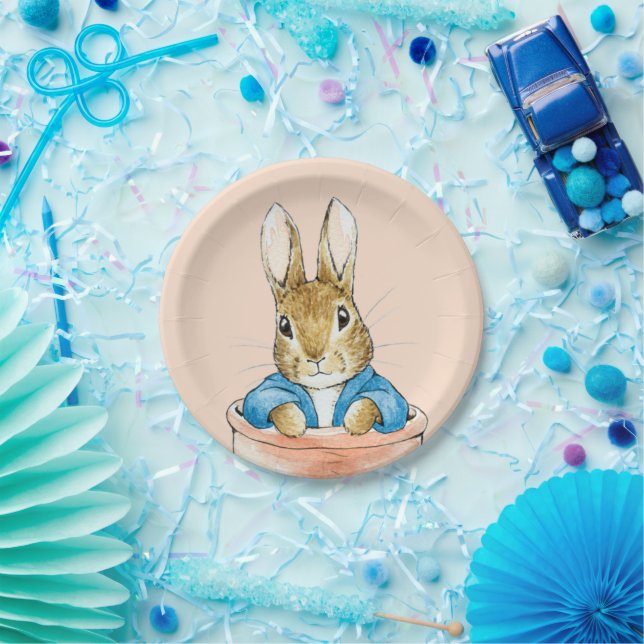 Classic rabbit sitting in plant pot paper plate (Party)