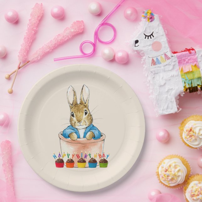 Classic rabbit sitting in plant pot paper plate (Party)