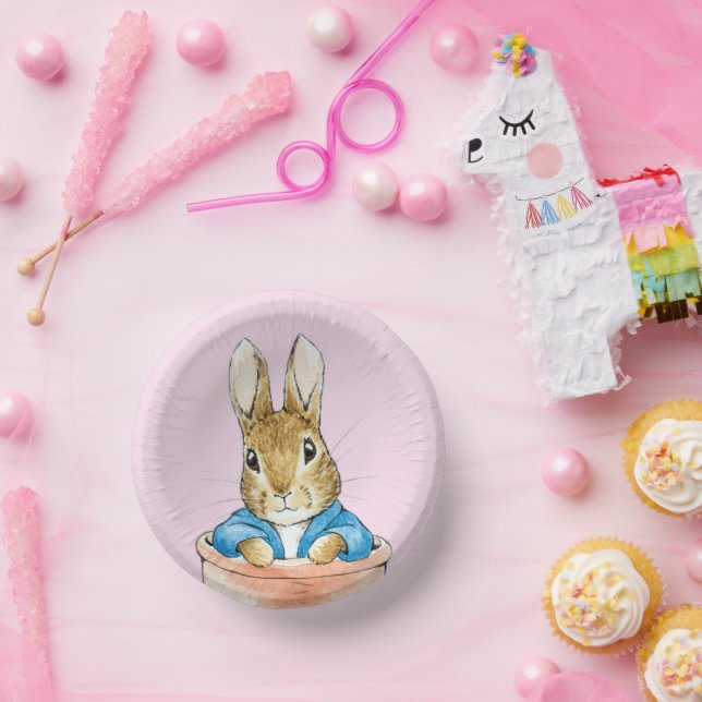 Classic rabbit sitting in plant pot paper plate (Party)