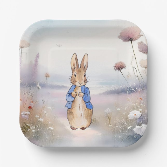 Classic Rabbit wildflower field Paper Plate (Front)