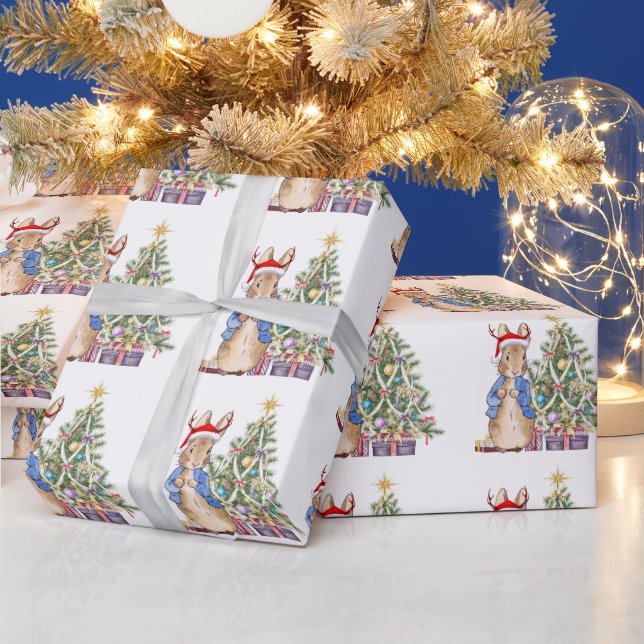 Classic Rabbit with Christmas tree Wrapping Paper (Holidays)