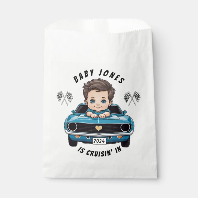 Classic Race Car Baby Boy Cruisin' In Shower Favour Bags (Front)
