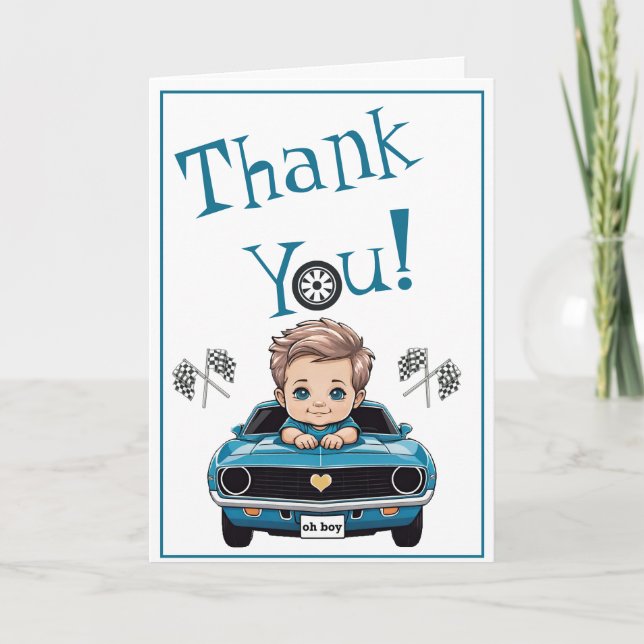 Classic Race Car Baby Shower Thank You Cards (Front)
