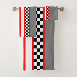 Classic Race Themed Black White Red And Grey Bath Towel Set