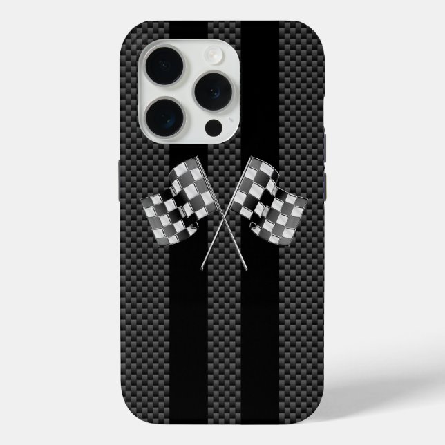 Classic Racing Flags Stripes in Carbon Fibre Style Case-Mate iPhone Case (Back)