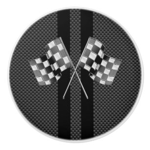 Classic Racing Flags Stripes in Carbon Fibre Style Ceramic Knob