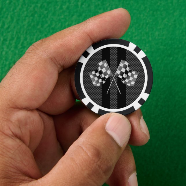 Classic Racing Flags Stripes in Carbon Fibre Style Poker Chips (Hand)