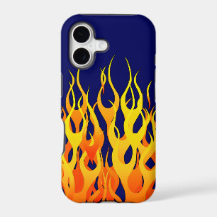 Classic Racing Flames Fire on Navy Blue