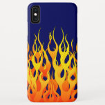 Classic Racing Flames Fire on Navy Blue iPhone XS Max Case<br><div class="desc">A hot rod racy automotive orange pin stripe flames graphic design decor that can always make for a great custom gift for yourself or for someone special on your list, these are sure to make an impression on any festive occasions. Email us using the "Ask this Designer" email link below...</div>