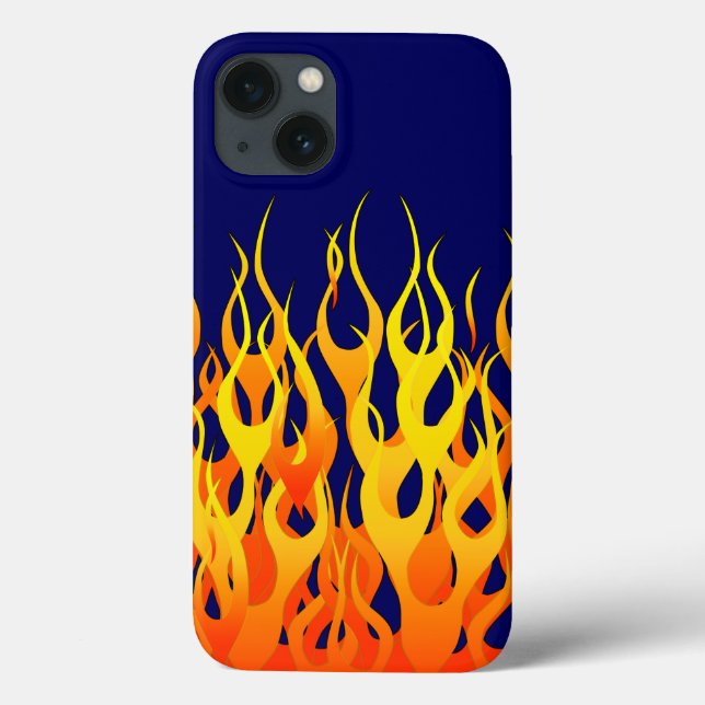 Classic Racing Flames Fire on Navy Blue Case-Mate iPhone Case (Back)