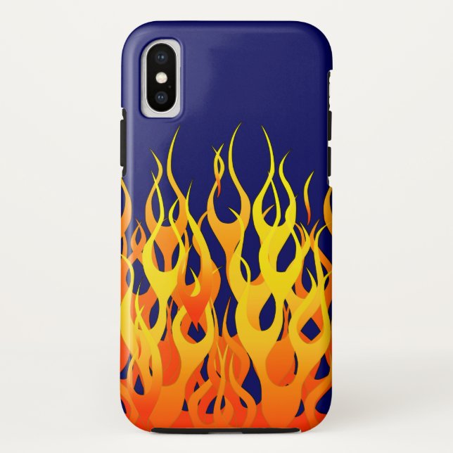 Classic Racing Flames Fire on Navy Blue Case-Mate iPhone Case (Back)