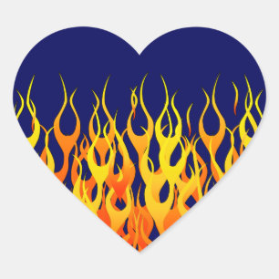 Classic Racing Flames Fire on Navy Blue Decor Heart Sticker