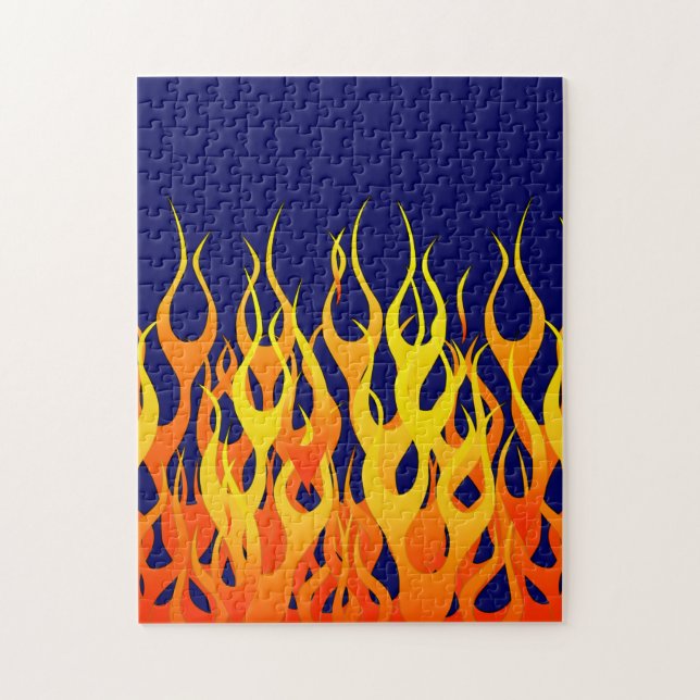 Classic Racing Flames Fire on Navy Blue Jigsaw Puzzle (Vertical)