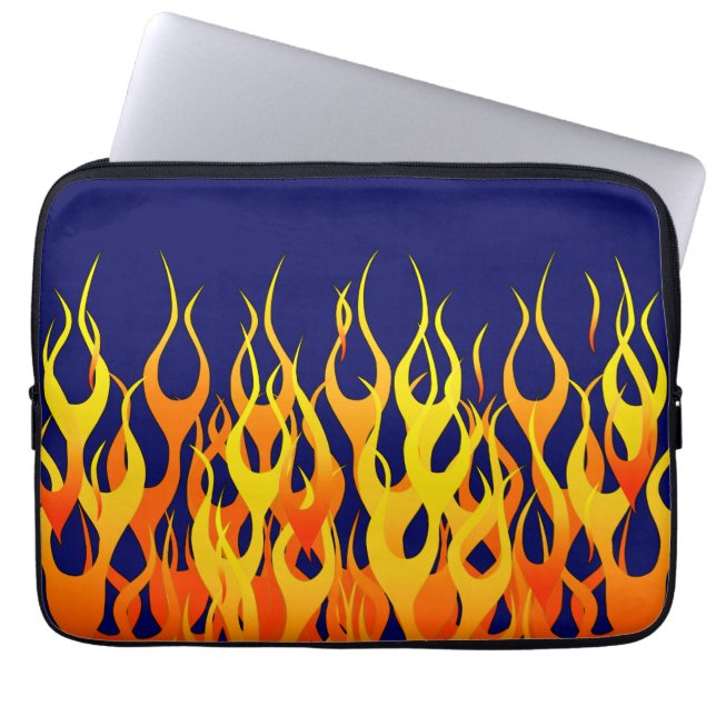 Classic Racing Flames Fire on Navy Blue Laptop Sleeve (Front)