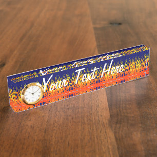 Classic Racing Flames Fire on Navy Blue Nameplate