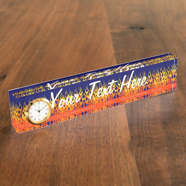 Classic Racing Flames Fire on Navy Blue Nameplate (Side)