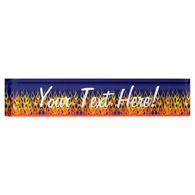 Classic Racing Flames Fire on Navy Blue Nameplate (Front)