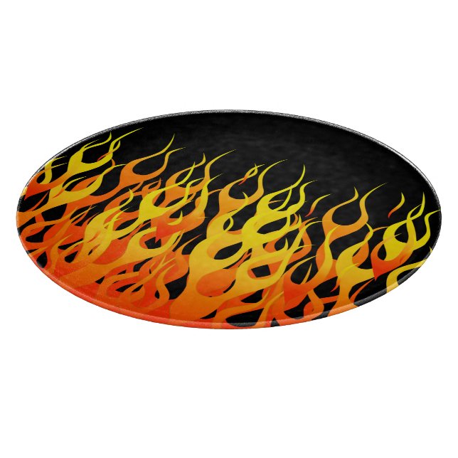 Classic Racing Flames on Solid Black Cutting Board (Corner)