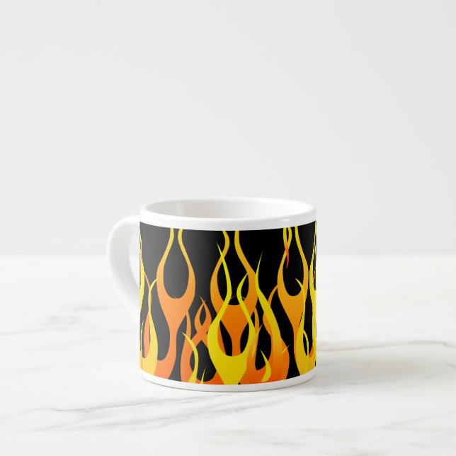 Classic Racing Flames on Solid Black Espresso Cup (Front Left)