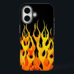 Classic Racing Flames Pin Stripes on Black iPhone 16 Case<br><div class="desc">Racy automotive orange on black pin stripe flames graphic design decor that can always make for a great custom gift for yourself or for someone special on your list, these are sure to make an impression on any festive occasions. Email us using the "Ask this Designer" email link below for...</div>