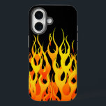 Classic Racing Flames Pin Stripes on Black iPhone 16 Case<br><div class="desc">Racy automotive orange on black pin stripe flames graphic design decor that can always make for a great custom gift for yourself or for someone special on your list, these are sure to make an impression on any festive occasions. Email us using the "Ask this Designer" email link below for...</div>