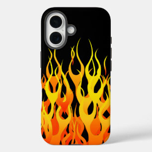Classic Racing Flames Pin Stripes on Black iPhone 16 Case