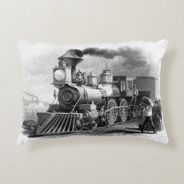 Classic Railroad Fan Steam Locomotive Engine Decorative Cushion (Front)