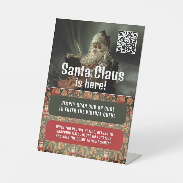 Classic Reading Santa, Visit Santa, QR Code Queue Pedestal Sign (Front)